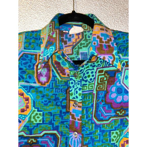 Vintage Artsy Old Money Coquette Edgy Stained-glass Abstract Button Cuffs Top - Picture 2 of 7